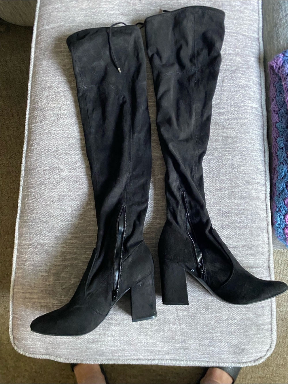 Unisa Black Suede Over-The-Knee Block Heel Boots